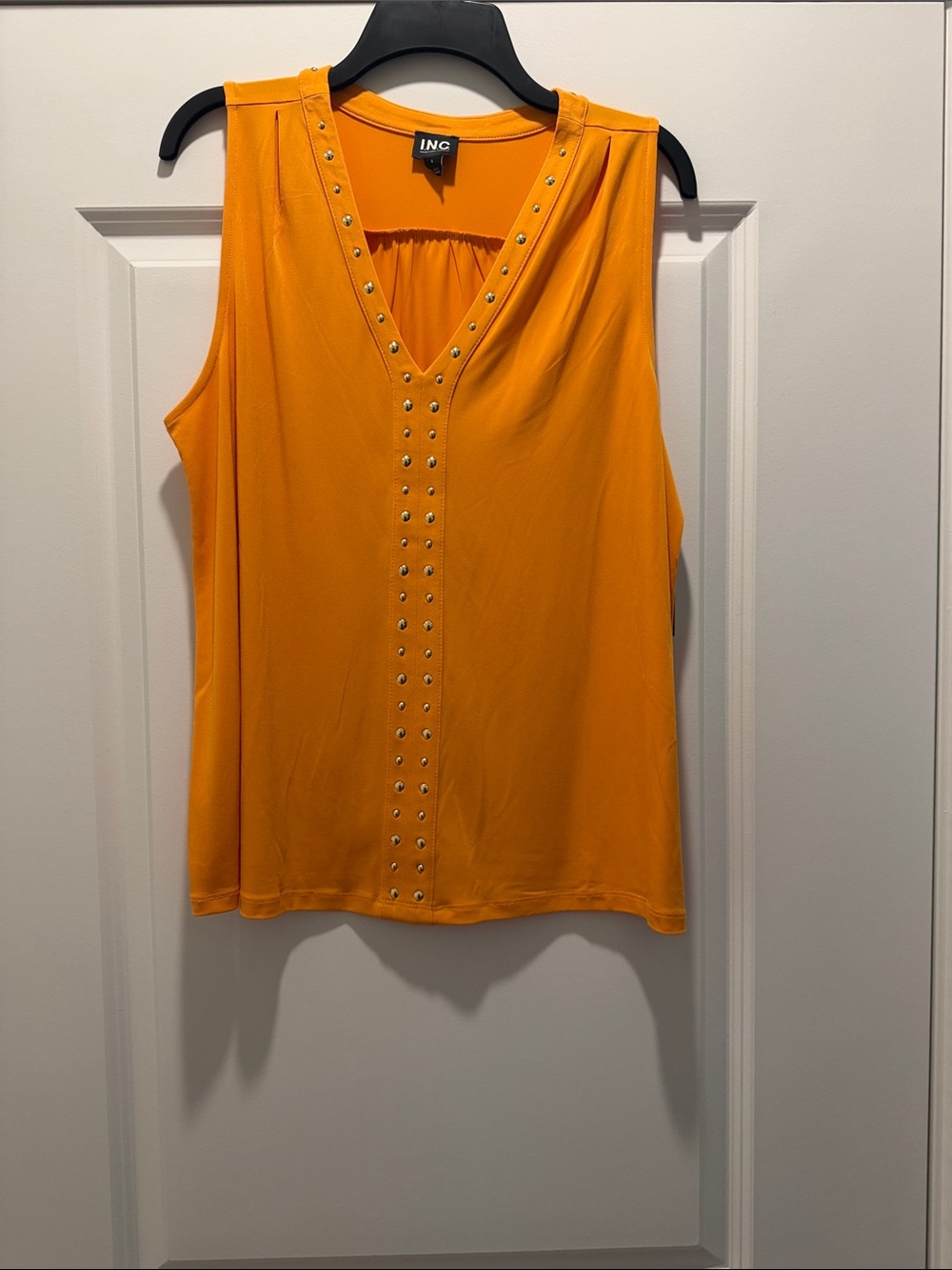 INC International Concepts Bright Orange V-Neck Tank with Stud Detail